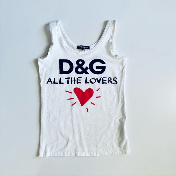 Dolce & Gabbana Tops - Dolce & Gabbana “All The Lovers” White Tank Top Size Small